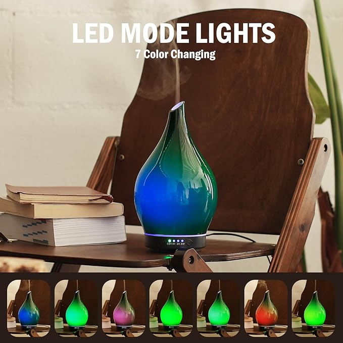 Porseme 150ml Essential Oil Diffuser Glass Color Changing Aroma Air Diffusers Aromatherapy Ultrasonic Cool Mist Humidifier 6 Running Hours Waterless Auto-Off for Sleeping Yoga Office Spa (Hulk Green) Porseme