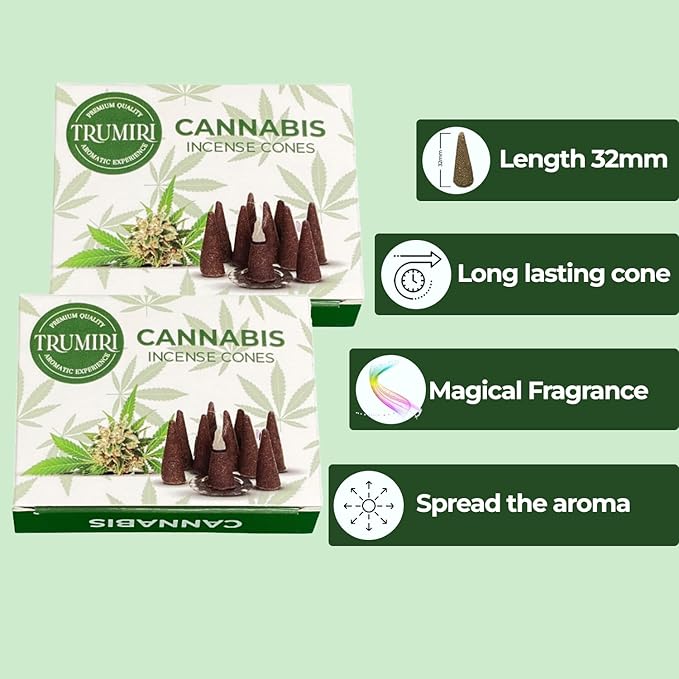TRUMIRI Cannabis Scented Incense Cones - Total 20 Cone Incense - Dual Pack of 10 Insence Cones - Incense Cones Scented - Cone Incense Scents - Insense Cones - Incent Cone TRUMIRI