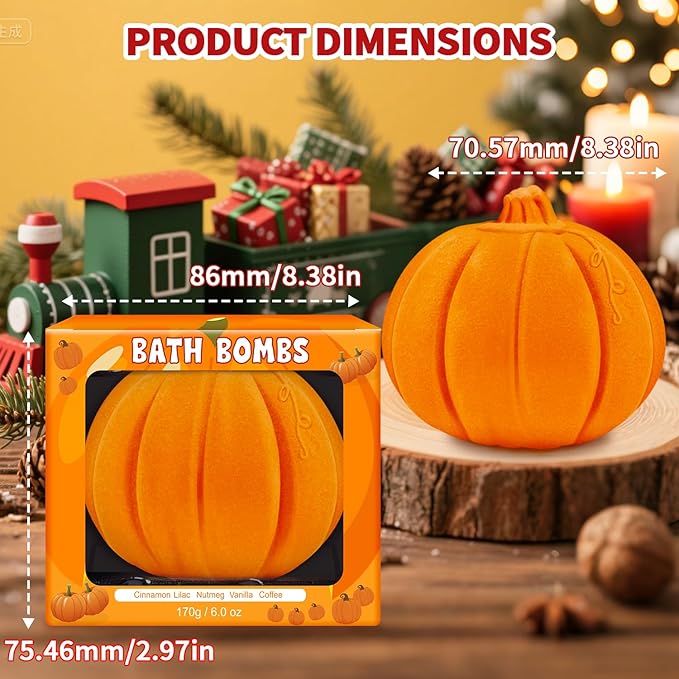 Bath Bombs Christmas Gifts for Women & Men Pumpkin Spice - Stocking Stuffers for Teen Girls Giftable Packaging, Natural Organic Relaxing, Vanilla/Coffee/Cinnamon/Nutneg Scent, White Elephant Gifts - Bloomnest