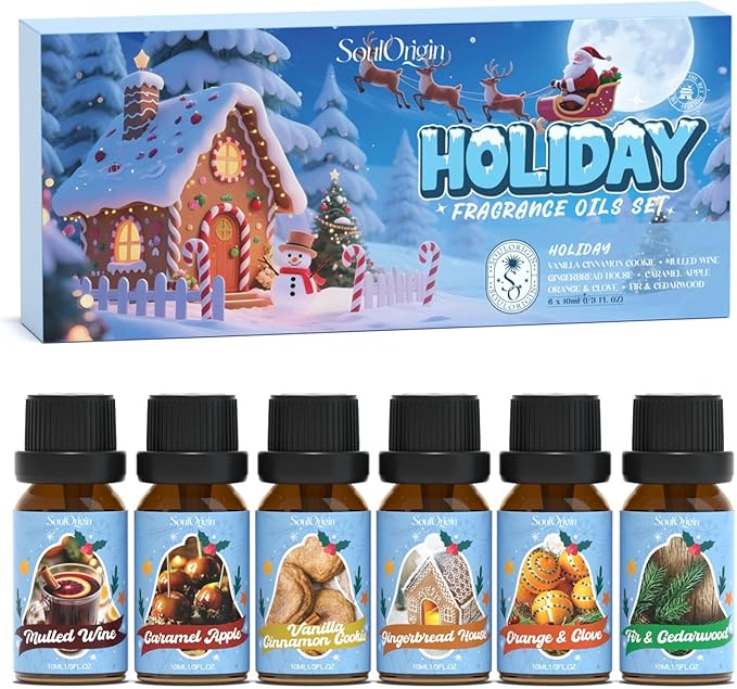 Holiday Essential Oils Set, Fragrance Oil Set for Diffuser, Scent Diffuser Oil for Candle Making-Vanilla Cinnamon Cookies, Caramel Apples, Gingerbread, Fir Cedar, Orange Cloves, Mulled Wine - Bloomnest