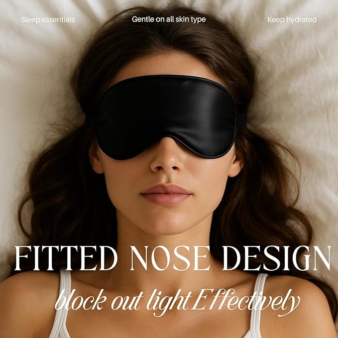 Silk Satin Sleeping Eye Mask, Black Sleep Eye Mask Night Blindfold for Women and Men, Soft Breathable Blackout Eyeshade Eye Cover for Travel, Wedding Bridesmaid Gift - Bloomnest