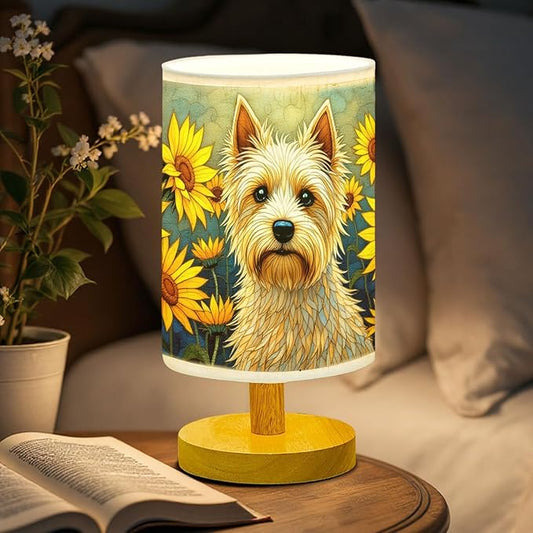 Silky Terrier Table Lamp LED 3-Color Pressed Bedside, Dog Shade Lamp with Wood Base for Bedroom Living Room Desk Office - Bloomnest