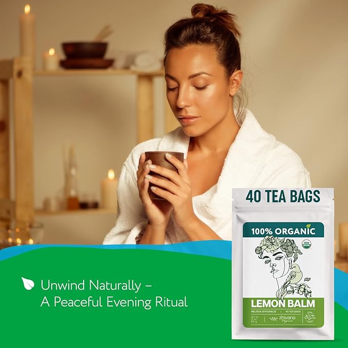 Lemon Balm Tea Organic (40 Tea Bags) - Melissa Tea, Te de Tolonjil – Calming Herbal Infusion for Sleep, Emotional Balance - Bloomnest