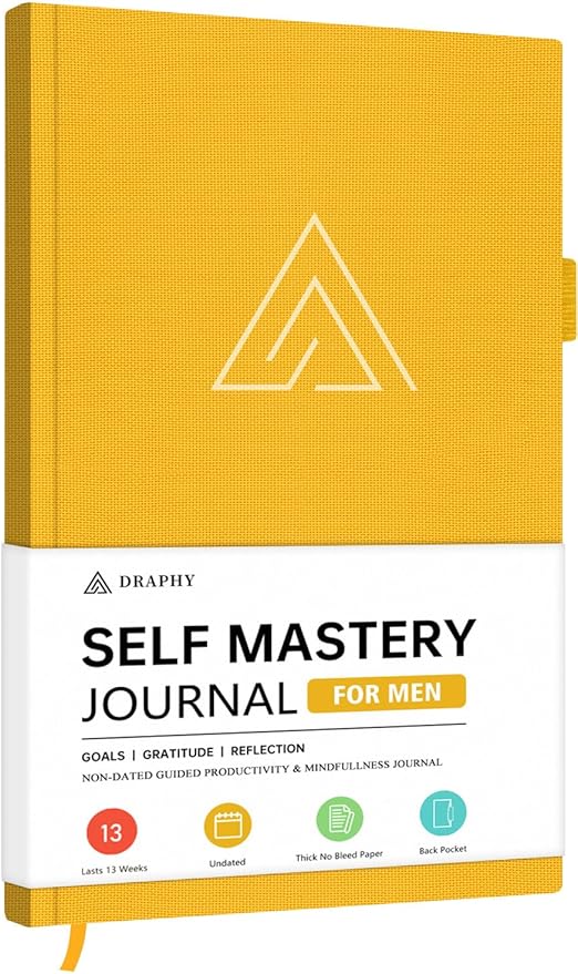 Self-Mastery Journal for Men - Gratitude and Productivity Journal for More Happiness, Positivity, Growth, Mindfulness, Self Care and Reflection - Guided Inspirational Journals for Men (Yellow) Draphy