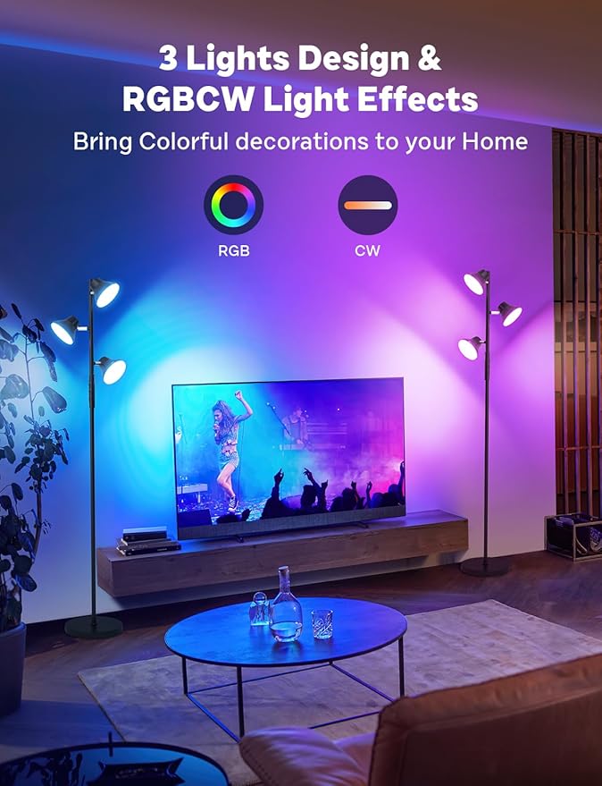 RGBCW Floor Lamp, 36W Bright Color Changing Lamp, Modern Stepless Dimmable LED RGB Floor Lamp with Remote & Touch Control, Standing Lamp for Living Room, Game Room, Bedroom - Bloomnest