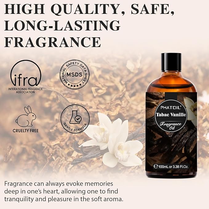 PHATOIL 3.38FL.OZ Tabac Vanille Fragrance Oils for Aromatherapy, Essential Oils for Diffusers for Home, Perfect for Diffuser, Yoga, Skin Care, DIY Candle and Soap Making - 100ml - Bloomnest