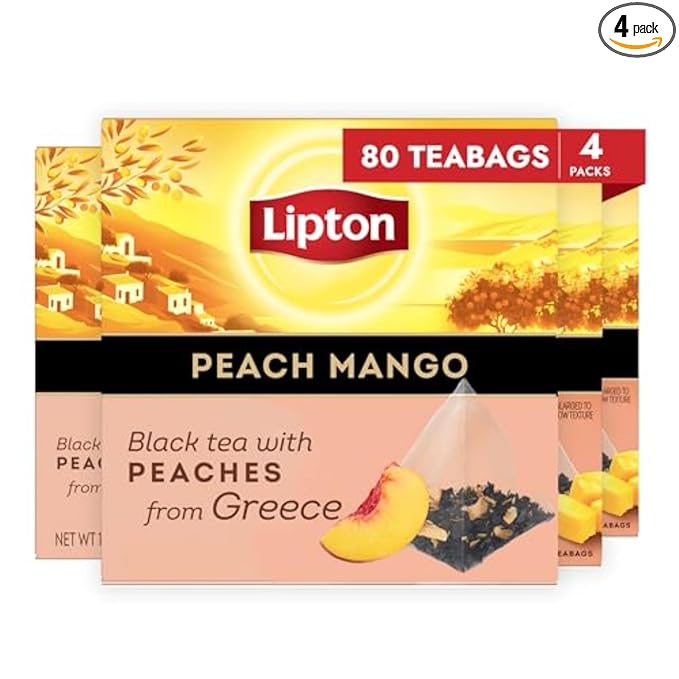 Lipton Black Tea Peach Mango, Pyramid Tea Bags, Flavored Teabags for a Refreshing Cup of Tea, 80 Total Tea Bags (20ct - Pack of 4) - Bloomnest