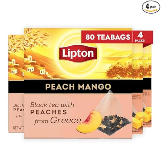 Lipton Black Tea Peach Mango, Pyramid Tea Bags, Flavored Teabags for a Refreshing Cup of Tea, 80 Total Tea Bags (20ct - Pack of 4) - Bloomnest