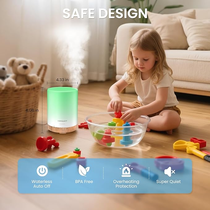 URPOWER 300ml Essential Oil Diffuser Ultrasonic Air Humidifier AUTO Shut Off Aromatherapy Scent Diffuser Night Light 7 Color Changing LED Lights and 4 Timer Settings for Home Office Yoga - Bloomnest