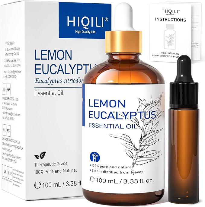HIQILI Lemon Eucalyptus Oil, for Spary, Diffuser, Indoors, Outdoors, Garden, Yard, 100% Pure Natural - 3.38 Fl Oz - Bloomnest