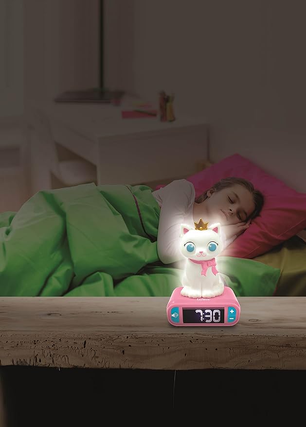 LEXiBOOK - Kitten Digital Alarm Clock for Kids with Night Light Snooze, Childrens Clock, Luminous Cat, White and Pink Colours - RL800KT - Bloomnest