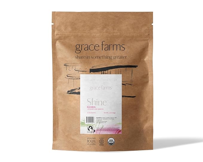 Grace Farms Shine Wellness Organic Tea Blend (50 Pyramid Sachets) | Hydrating Tea For Skin and Detox | Rooibos, Rosehips, Hibiscus, Tulsi, Haritaki | Fairtrade and Kosher | Gives Back 100% of Profits - Bloomnest