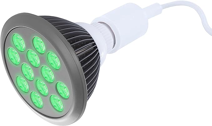 hooga Green Light Therapy Bulb Power Cord Included. 525 nm Wavelength. 12 LEDs. High Irradiance, Can Improve Skin Pigmentation and Fine Lines, and Anti Aging. Migraine and Pain Relief. Hooga