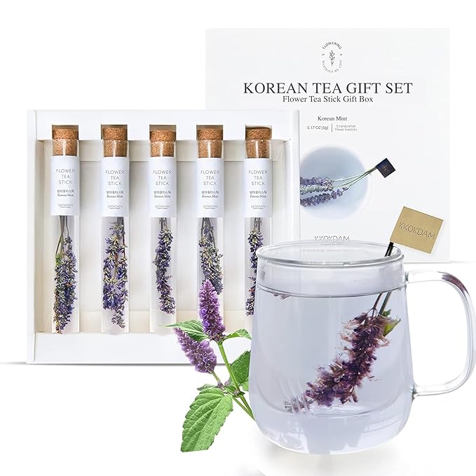 KKOKDAM Fancy Tea Gift Set – Korean Mint Blooming Flowers from South Korea - 5 Premium Flower Tea Sticks, Perfect as Unique Gifts or Gifts for Women - Bloomnest