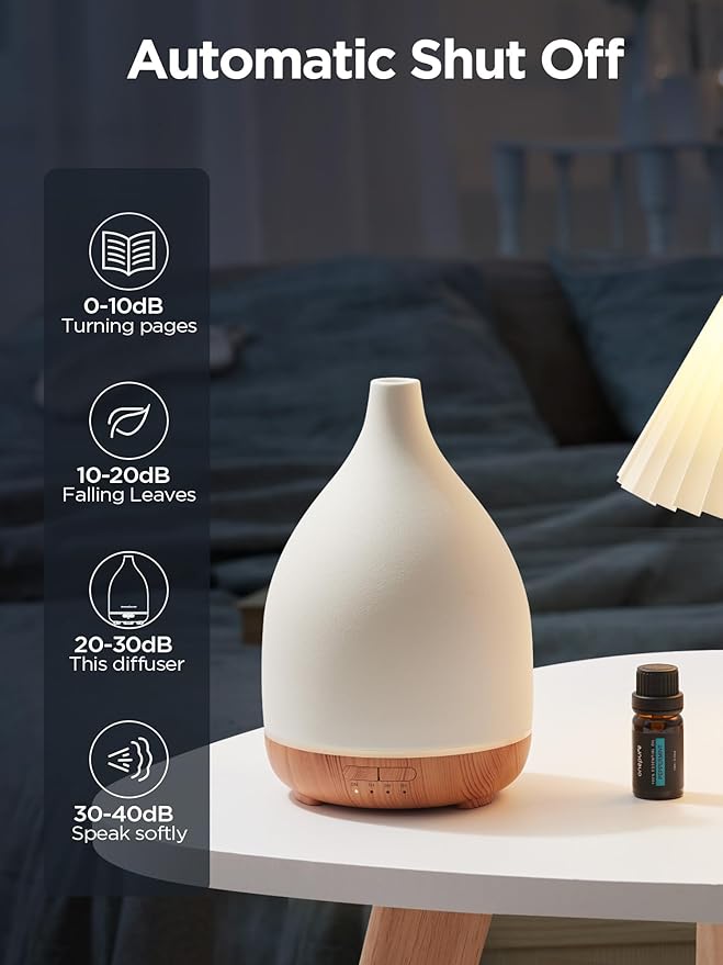 InnoGear Oil Diffuser, 300ML Ceramic Diffuser for Essential Oils Handcrafted Aromatherapy Diffuser Ultrasonic Cool Mist Humidifier with 4 Timers Waterless Auto Off for Room Office, White - Bloomnest