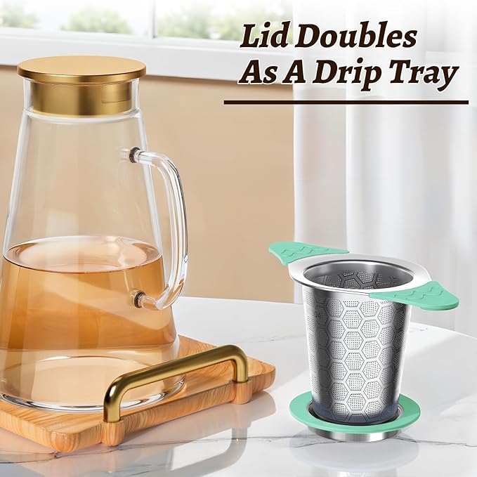 Tea Infuser for Loose Leaf Tea,18/8 Stainless Steel Tea Infuser with Heat Proof Silicone Handles,Extra Fine Mesh Tea Strainers Filter Fine Tea Leaves Effectively,Fits TeaPots/Mugs-Green - Bloomnest