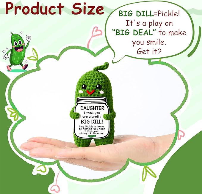 MAMAGIFTREE Valentines Day Gifts for Daughter Birthday Gifts Daughter, Pickle Plush Crochet I Love You Daughter Gift from Mom, Unique to My Daughter Adult Best Daughter Ever Gift - Bloomnest