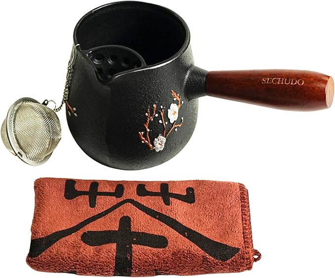 Small Cast Iron Teapot, Japanese Style Tea Kettle without Lid, 20.3 fl oz Tea Pot with Stainless Steel Tea Ball for Loose Tea, Wooden Side-handle Tea Set for Stovetop Safe(600ml) - Bloomnest