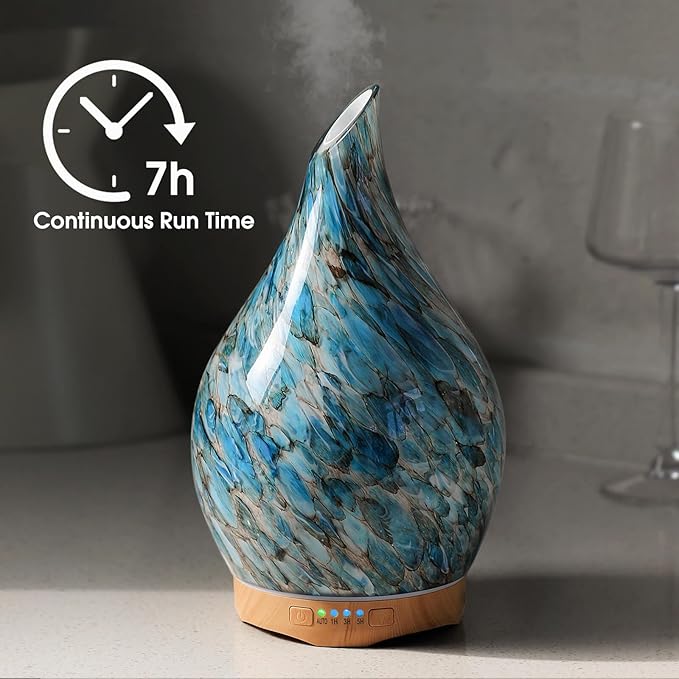 Porseme 280ml Essential Oil Diffuser Glass Color Changing Aroma Air Diffusers Aromatherapy Ultrasonic Cool Mist Humidifier 7 Running Hours Waterless Auto-Off for Sleeping Yoga Office Spa (Light Blue) Porseme
