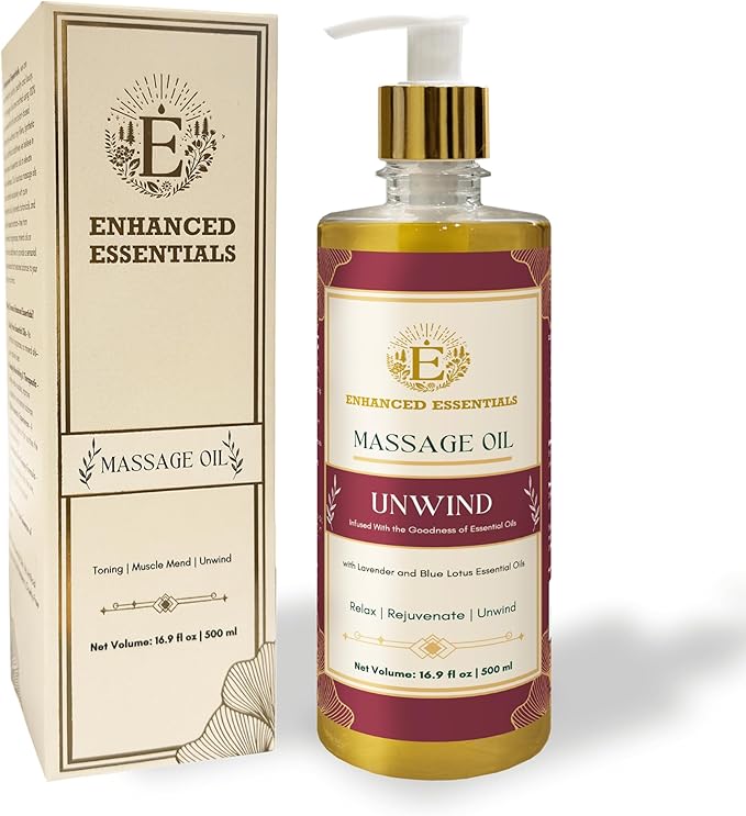 Luxurious Massage Oil with Rosehip,Apricot & Vitamin E by Enhanced Essentials|Scented with Pure Essential Oils only|Silky, Fast-Absorbing,Relaxing Formula|Non-Greasy & Nourishing|500ml (16.9 fl oz)