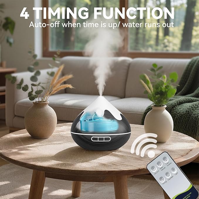500ML Essential Oil Diffuser, Aromatherapy Diffuser with Remote Control, Multifunctional Air Diffusers for Home Office Room, Fragrance Aroma Diffuser with 7 Color LED & 2 Mist Mode, Black - Bloomnest