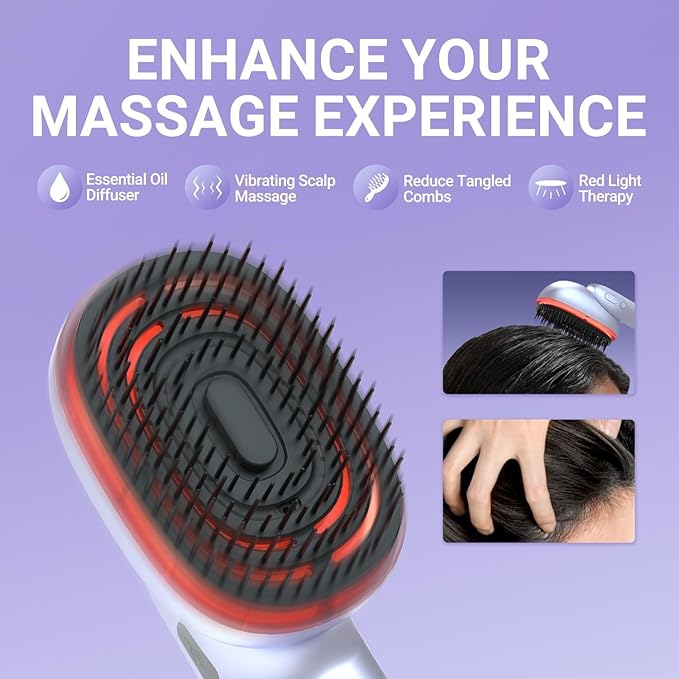 Electric Scalp Massage Brush with Red Light, Vibrating Hair Growth Massager, Portable Deep Brush Head Tool with Essential Oil Spray Function,Give Gifts to Parents and Family Members (Silvery) VEADONS