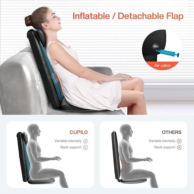 Back Massager for Pain Relief Deep Tissue - Shiatsu Back Massager with Heat for Chair, Massage Chair Pad, Back Support Inflatable Flap Chair Massage Seat Cushion, Gifts for Men Dad - Bloomnest