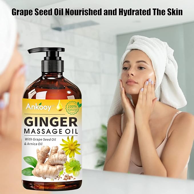 3 Pack Ginger Massage Oil with Arnica Oil,Vitamin E Oil and Grape Seed Oil,Ginger Oil for Lymphatic Drainage,100% Natural Ginger Essential Oil for Warming and Relaxing - Bloomnest