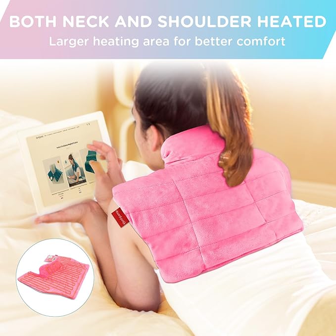 Comfytemp Heating Pad for Neck and Shoulders and Back, 2.6lb Weighted Electric Heat Pad FSA Eligible, Large HSA Heated Wrap, 9 Heat Settings & 11 Timer, Birthday Gifts for Women Men Mom Dad, Pink - Bloomnest