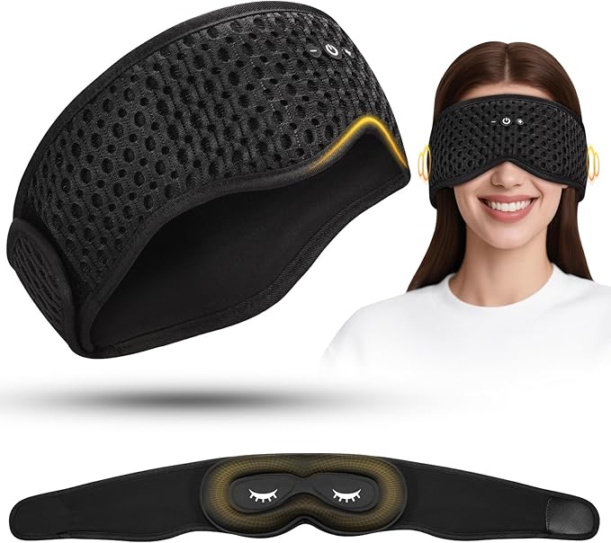 Bluetooth Sleep Mask HF016 Sleep Headphones with Detachable & Washable 3D Contoured Eye Mask, Integrated Adjustable Hook-and-Loop Eye Masks for Sleep, Perfect for Men/Women/Teens Sleep Gifts - Bloomnest