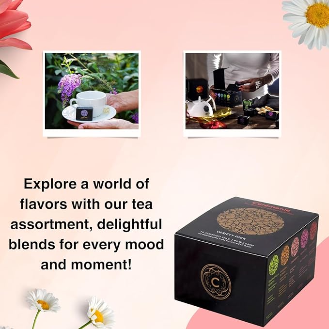 Ceremonie Tea Gourmet Variety Sampler Pack - Collection of 10 Assorted Single Serve Flavors - 20 Petite Mini Cubes with 2 Cubes of each Flavor - Ideal Gift for Tea Lovers - Bloomnest