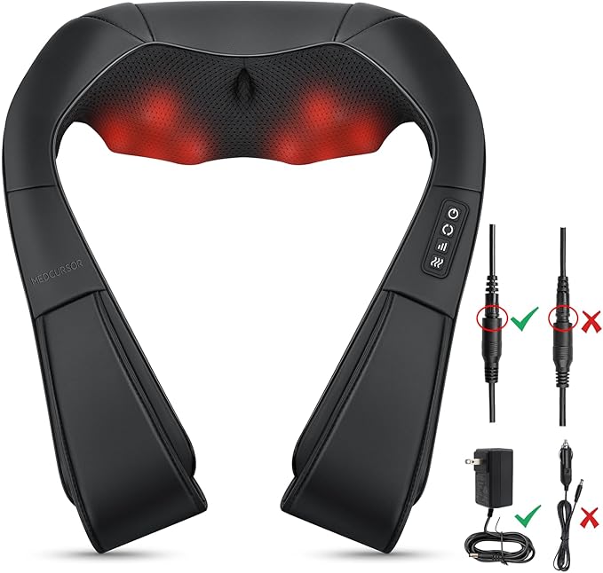 Medcursor Neck Massager, Portable Electric Neck and Back Massager with Heat, Deep Tissue 3D Kneading Pillow for Muscle Pain Relief, Ideal Father’s Day Gift, Not Cordless - Bloomnest