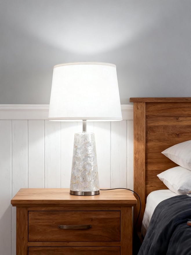 Coastal Table Lamps for Bedroom Nightstand Set of 2, Touch Control Ocean Beach Nautical Seashell Lamp, Modern Sea Shell Bedside Night Stands Light for Beachy Cottage Farmhouse Decor (Silver) - Bloomnest