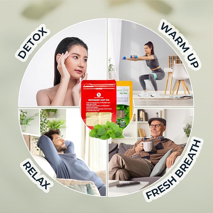 Peppermint Tea Bags - 15 Count, Mini Tea Samplers, Bamboo Tong Included, Re-Steep Herbal Tea, Cool Fresh Breath, Warm Heat, Stomach Relief, Relax, Support - Bloomnest