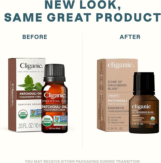 Cliganic Organic Patchouli Essential Oil - 100% Pure Natural Undiluted, for Aromatherapy Diffuser | Non-GMO Verified (Packaging May Vary) Cliganic