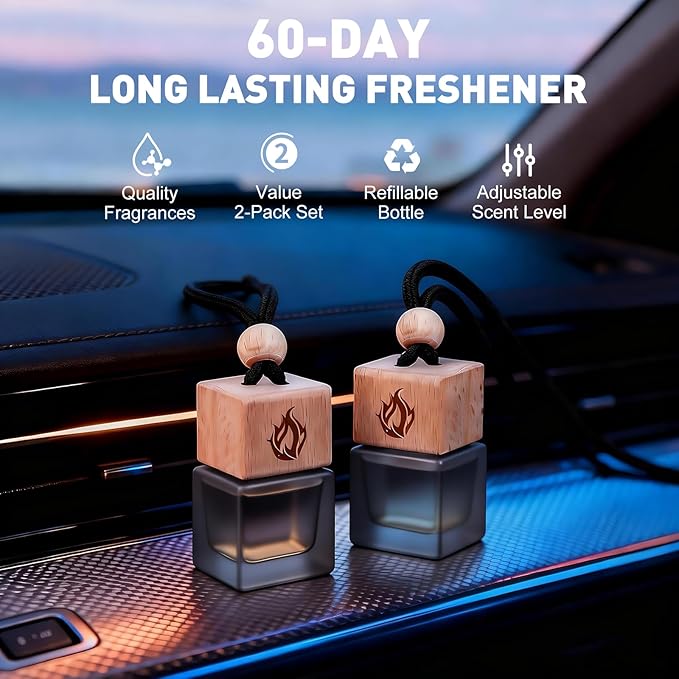 Car Air Freshener Hanging 2 Pack, Cool Ice Fragrance Essential Oil Diffuser for Cars, Long Lasting Car Scent Air Fresheners Car Accessories for Men - Bloomnest
