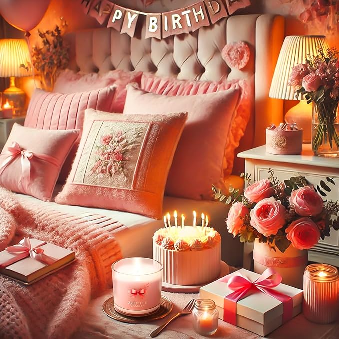 Birthday Candles, Scented Candles Gift Set for Stress Relief, 3 Votive Candles for Women and Men, Birthday Candle Gifts for Women (Pink + Purple + White, 7 oz) - Bloomnest