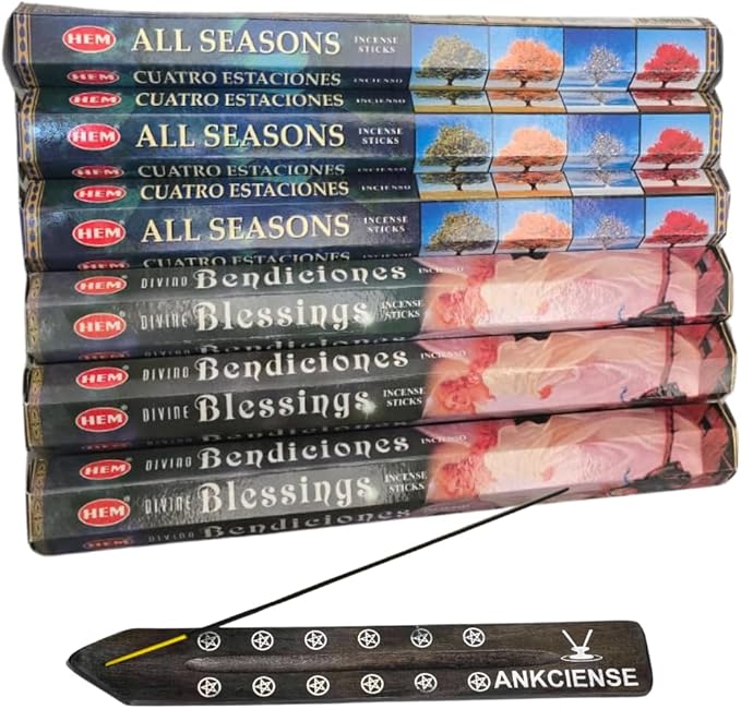 Sandalwood & Vanilla Incense from Hem Bundled with ANKCIENSE Incense Holder Bundle, Variety Pack of 120 Sticks (All Seasons & D Blessings) ANKCIENSE