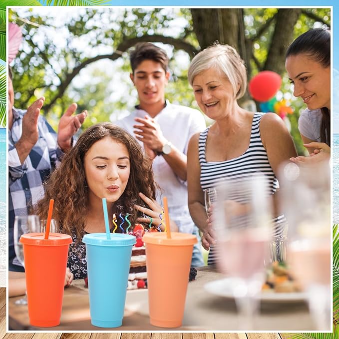 Honeydak 60 Pack Tumbler with Straw and Lid Bulk Water Bottle Iced Coffee Travel Mug Cup Reusable Plastic Cups for Party Birthdays 24-27 oz (Fresh Color) - Bloomnest