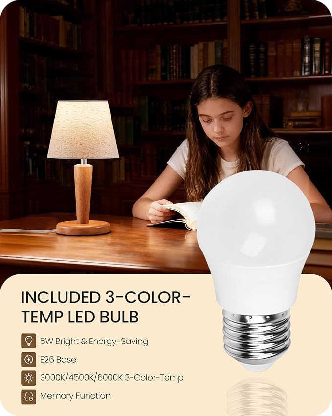 12”Wood Bedside Table Lamps Set of 2, Small Desk Lamps for Small Places, 3 Color Temperatures with Memory,Beige Linen Shade & E26 Bulbs, for Bedroom Living Room Office LE13TLP205 - Bloomnest