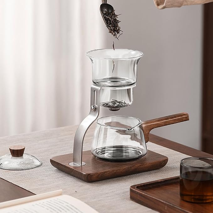 TOPINCN Glass Teapot Set Semi Automatic Drip Rotating 350ml Capacity Automatic Drip Tea Pot, Glass Tea Set with Magnetic Filter for Family Gatherings or Office Breaks - Bloomnest
