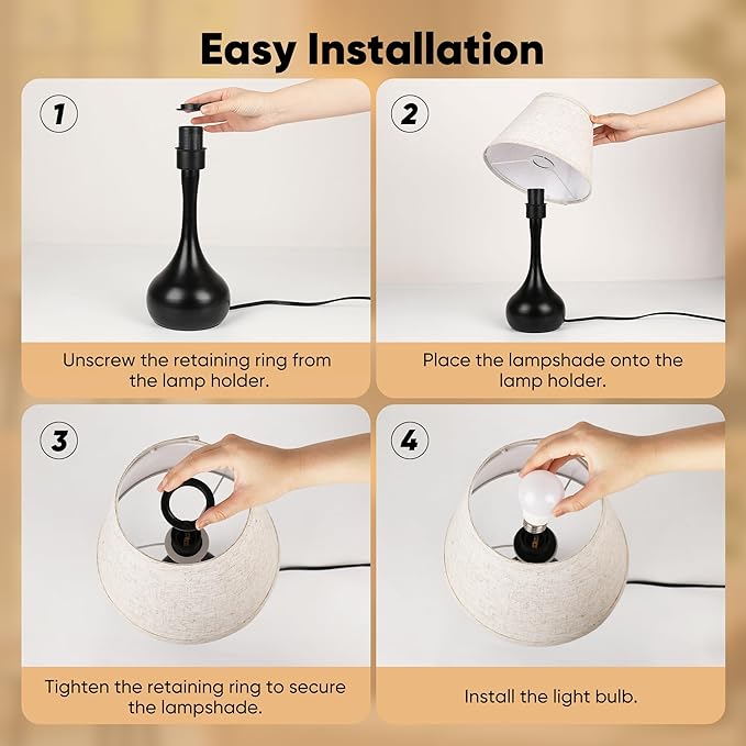 Touch Table Lamp for Bedroom Set of 2, 3-Way Dimmable Bedside Lamp for Nightstand, 17” Farmhouse Metal Desk Lamp with Linen Shade for Living Room, Kids Reading, Dorm, Home Office Decor, Bulb Included - Bloomnest