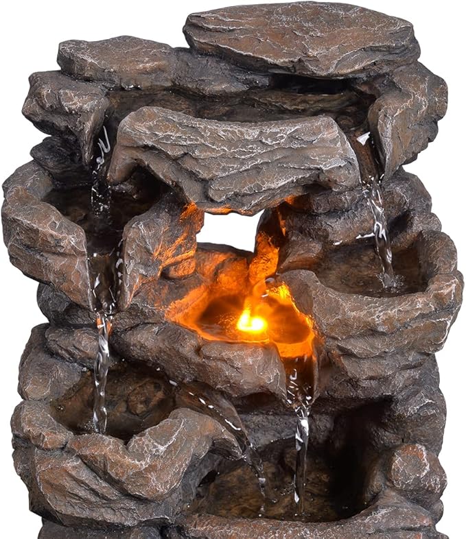 Cascading Indoor Tabletop Water Fountains with LED Light - Rockery Waterfall Fountain - Quiet and Relaxing Water Sound - Small 9.7 Inch Desktop Size - Home/Office Decor - Bloomnest