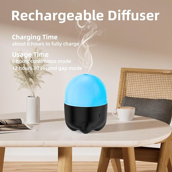 150ML Cordless Essential Oil Diffuser, Built-in 6000mAH Rechargeable Battery, 7 Hours Run Time, 7 Colors LED Light, Portable Aromatherapy Diffuser for Home, Outdoor, Travel - Bloomnest
