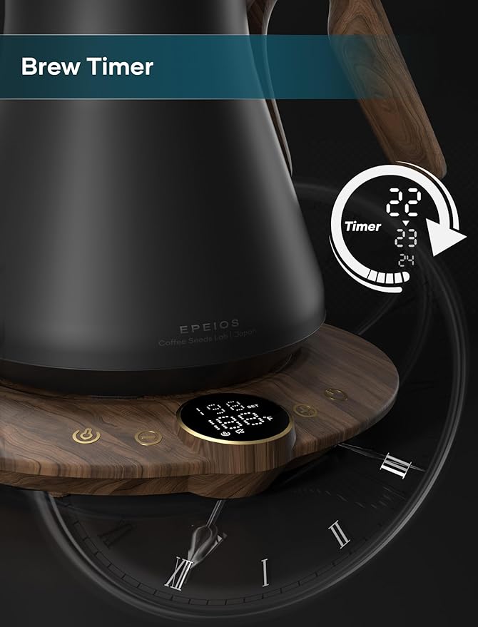 Gooseneck Electric Kettle with ±1℉ Temperature Control for Pour Over Coffee & Tea, Quick Heating, BPA-Free Stainless Steel, Built-in Brew Timer, 1500W/0.9L (Rainforest) - Bloomnest