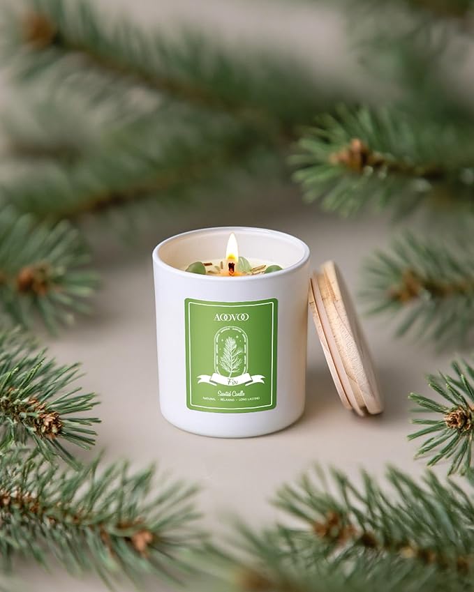 AOOVOO Fir Scented Candles for Women - Aromatherapy Candle with Crystals Inside, 10oz Soy Candles for Home Scented, Birthday Gifts Christmas Candle for Women Mom - Bloomnest