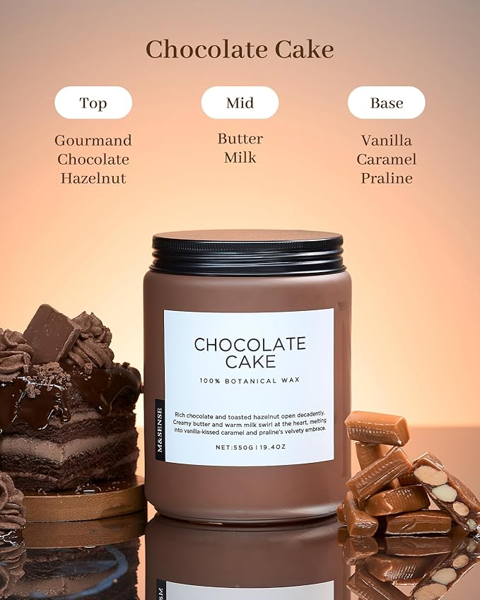 M&SENSE Chocolate Layer Cake Scent Candles, Large 19.4oz Natural Soy Wax 110 Hours Burn Time Clean Non Toxic Scented Classic 2 Wicks Candle for Bedroom Living Room Office - Bloomnest