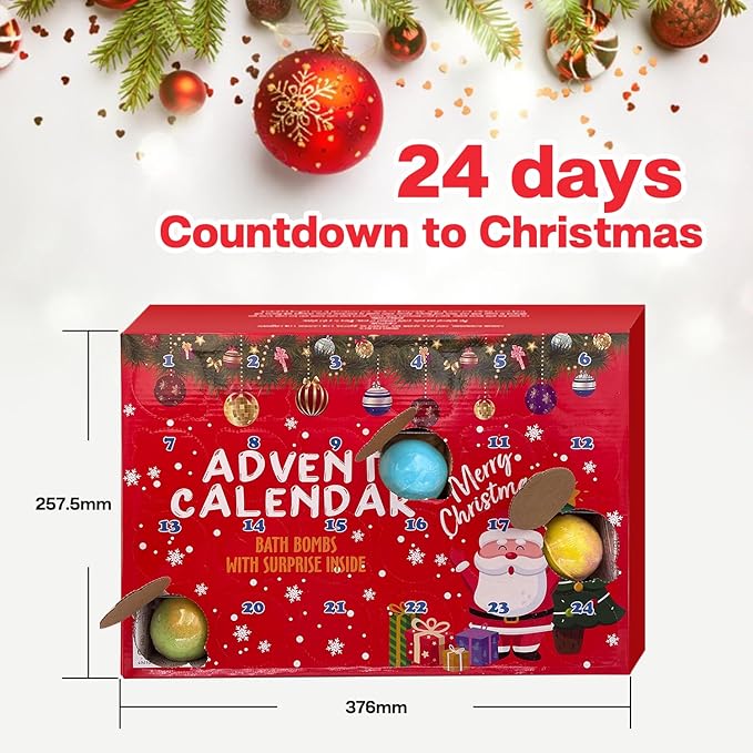 Advent Calendar 2025, 24 Piece Christmas Bath Bombs for Kids, 24 Days of Surprise Bath Bombs for Kids with Christmas Themed Jewelrys Inside