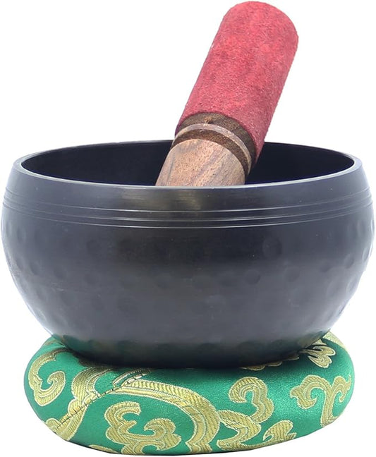 DharmaObjects Tibetan Dark Hand Hammered 4.25 Inches Singing Bowl Cushion Mallet Set - Bloomnest