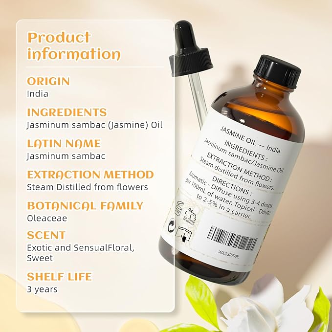 EVOKE OCCU Jasmine Essential Oil for Cleaning, Air Freshening, Relaxing, Add to Spray and Diffuser - 4 Fl Oz - Bloomnest